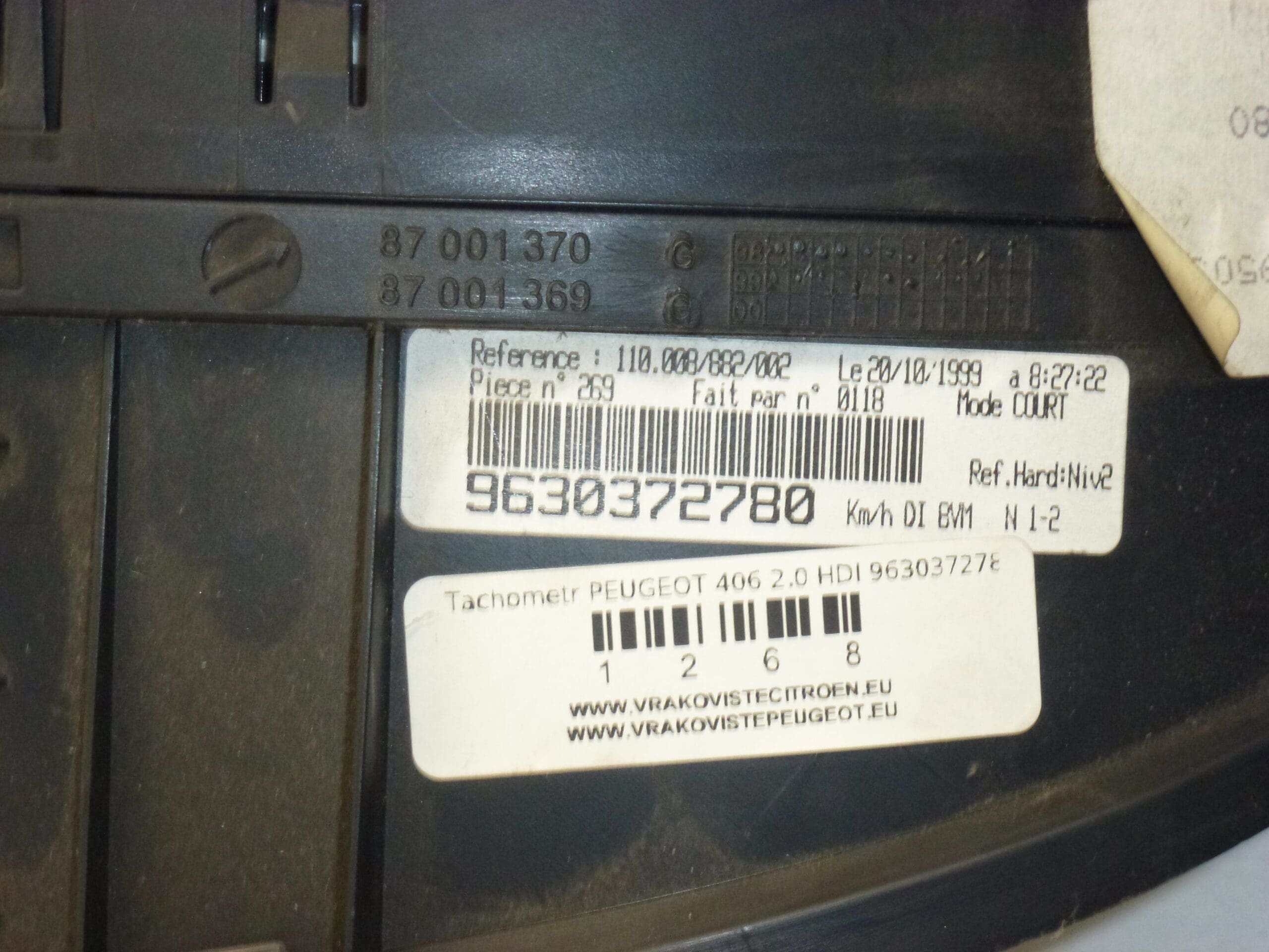 Compteur Peugeot 406 2.0 HDI 9630372780 kilométrage 189 000 km